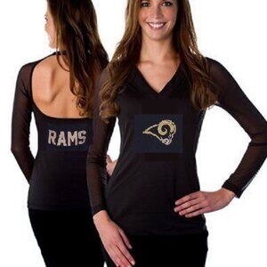 All Sport Couture Dark Blue Los Angeles Rams Long Sleeve V-Neck Halter Top